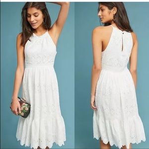 Anthropologie Maeve White Eyelet Halter Midi Dress Size 6
